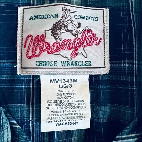 wrangler retro western plaid shirt mens large l blue pearl snap cowboy rodeo - Picture 2 of 9